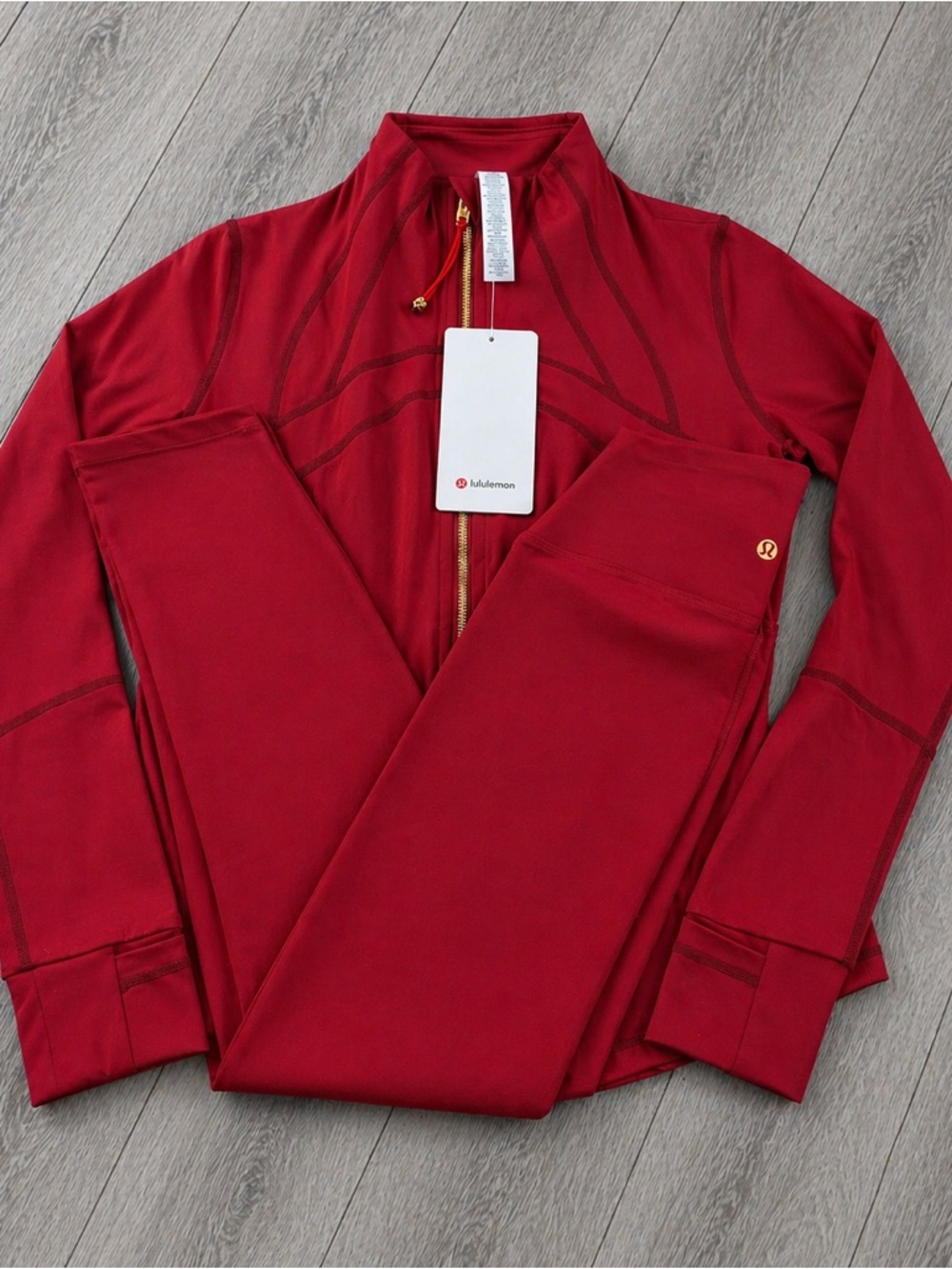 Lululemon Matching Set Red Gold Zip Jacket + Pants NWT Size 6